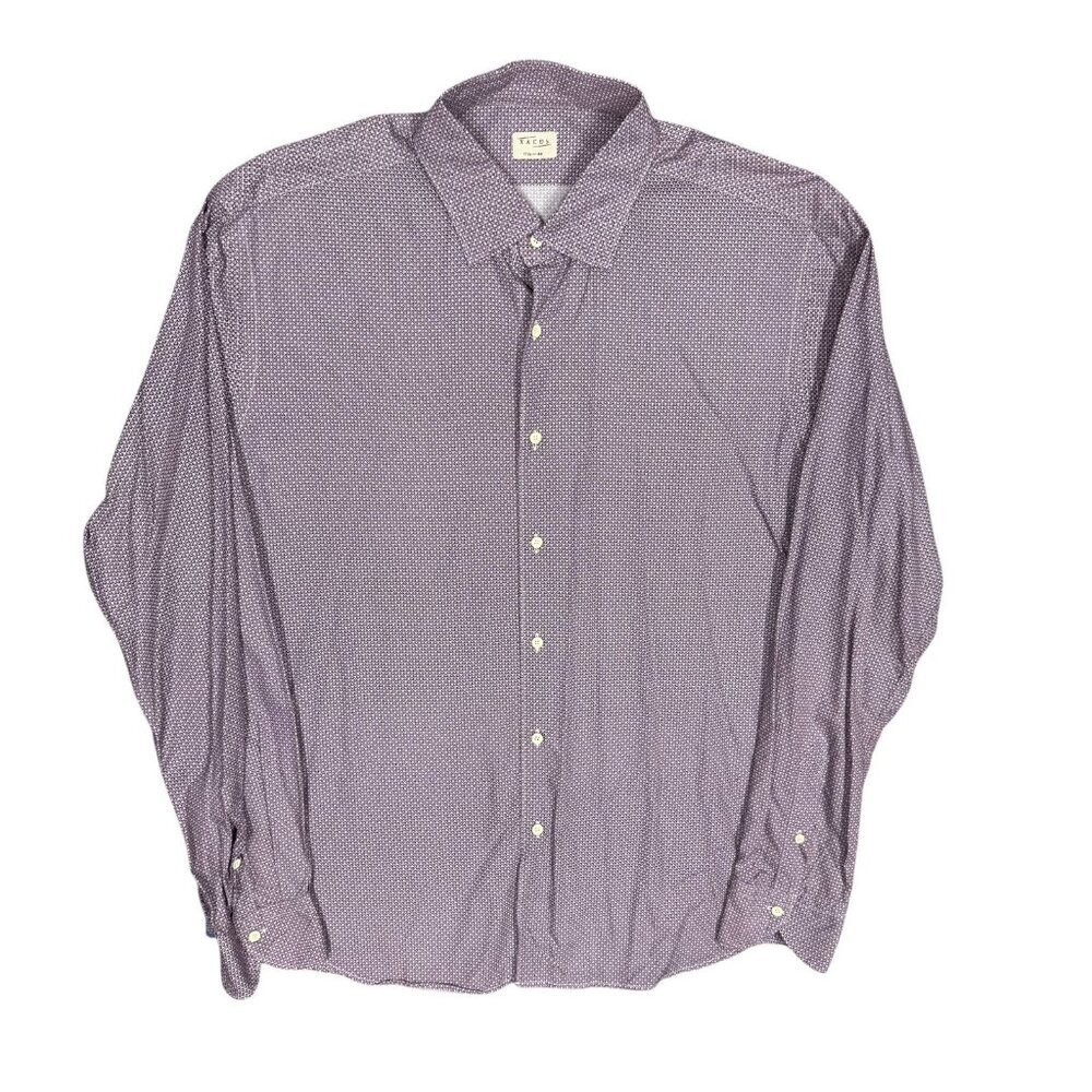 XACUS Dress Shirt Made in Italy Geometric Purple Long Sleeve Cotton 17 1/2 XL